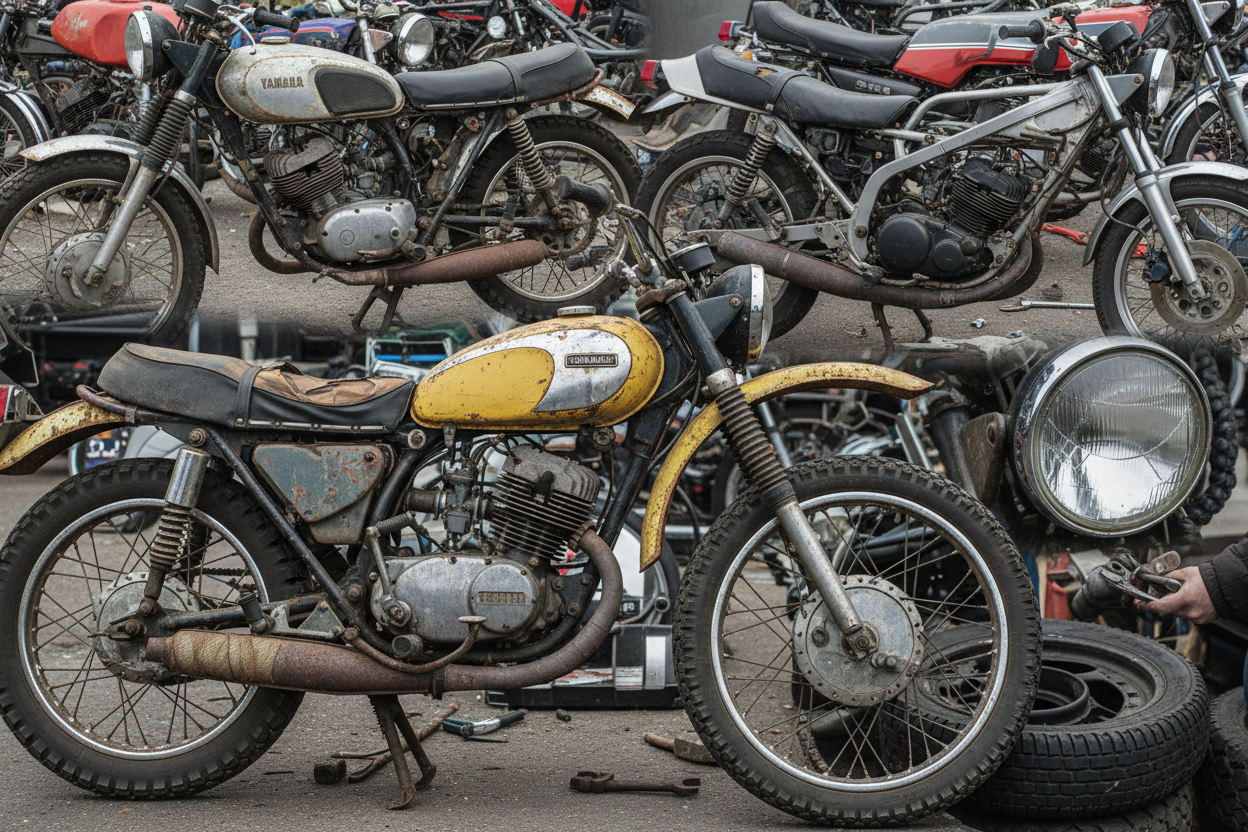 Motorcycles being parted